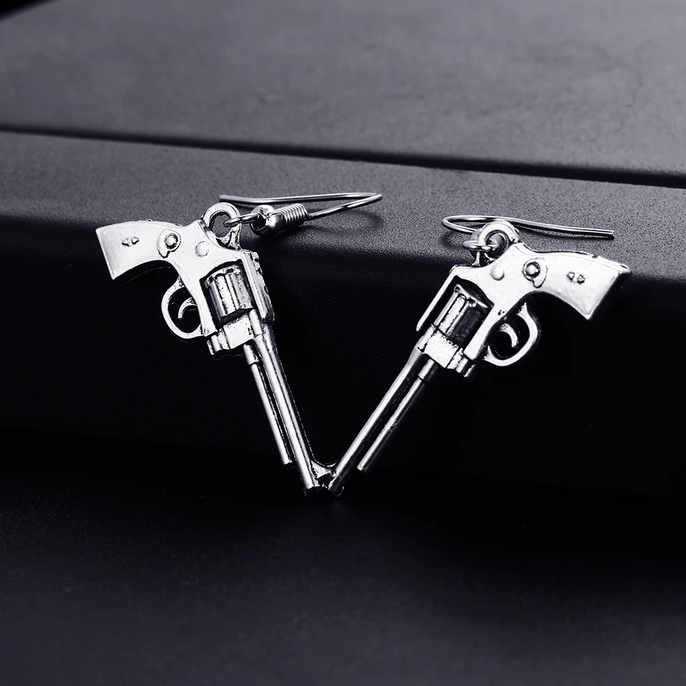 Trendy Vintage Revolver Gun Shape Dangle Earrings for Women Girl Retro Drop Earrings Cute Small Object Earring Jewelry Bijoux