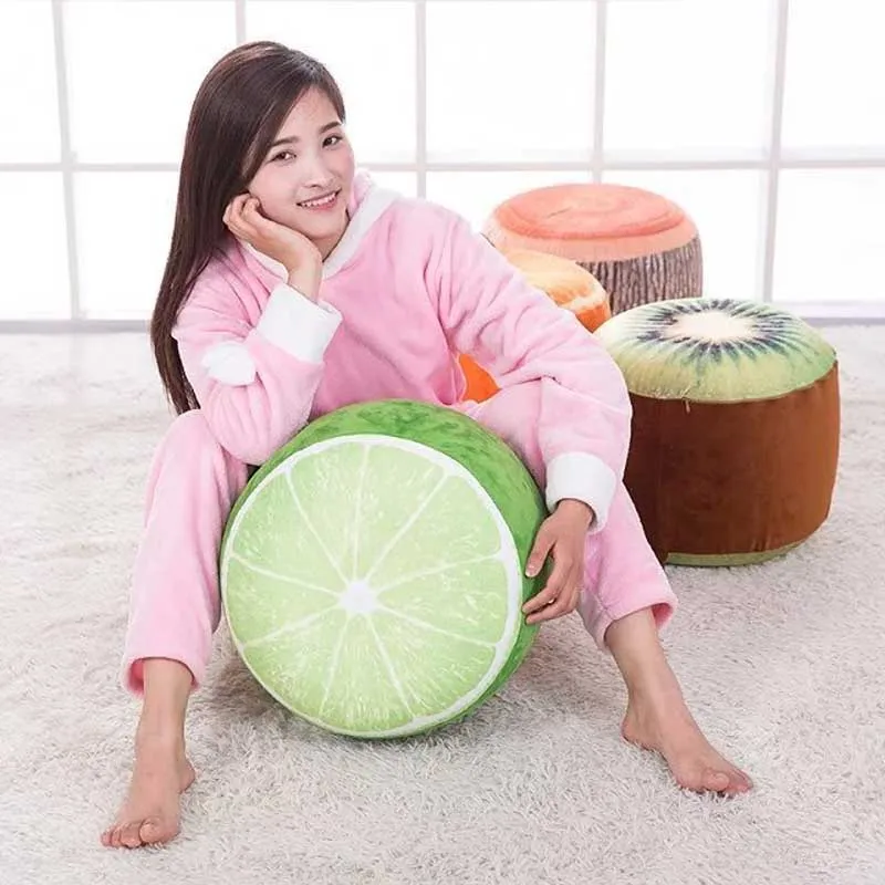 Portable Inflatable Thickened Stool Plush 3D Fruit Shaped Pouf Chair Lovely Multi-functions Stools