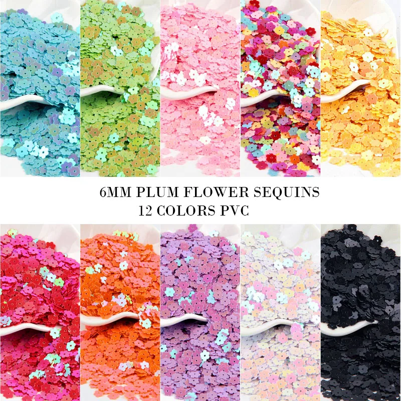 Paillettes 6mm Plum Flower Sequins Flat PVC Round Loose Sequin Paillette DIY Sewing Wedding Craft Home Women Garment Lantejoulas