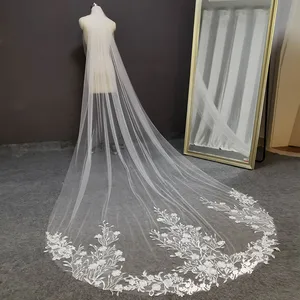Real Photos Lace Wedding Veil 3 Meters Long 1.5 Meters Wide One Layer White Ivory Bridal Veil with Comb Wedding Accessories