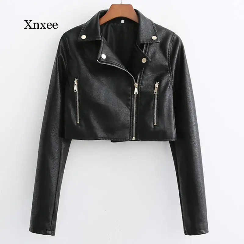 

High Imitation Leather Coats Women Fashion Moto Biker Black Pu Leather Jackets Women Elegant Short Coats Female Ladies