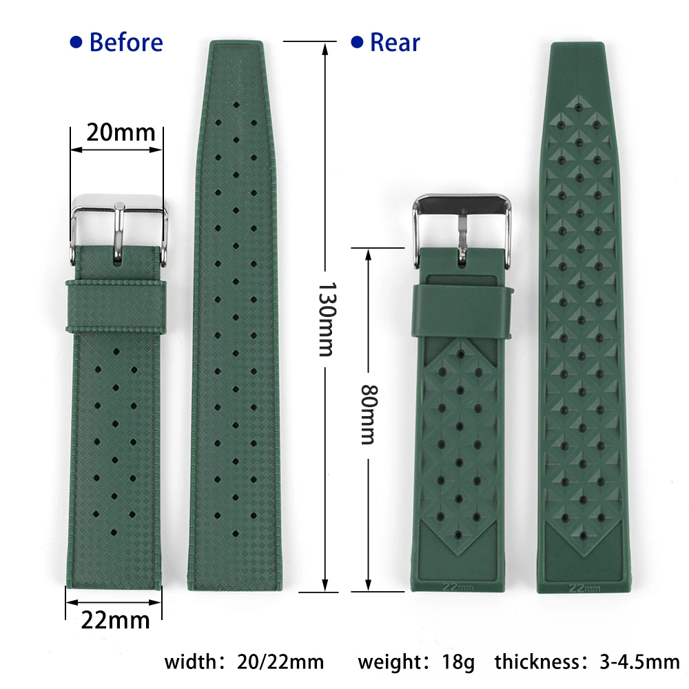 トロピカルラバーウォッチバンド、20mm、22mm、防水、多孔質、通気性、ダイビングスポーツストラップ、oris seikoの交換、Windows