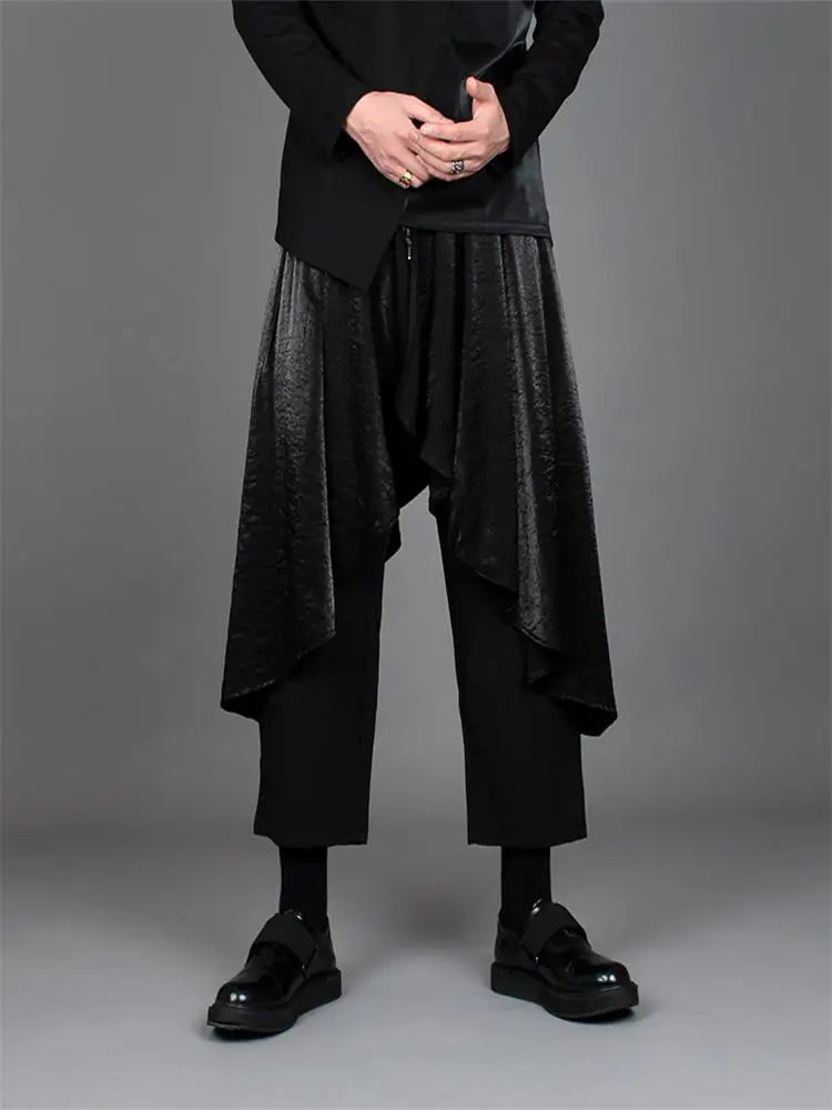 

Men's Irregular Nine-Minute Trouser Skirt Autumn And Winter New Brunet Bright Fabric Asymmetry False Two Straight Pants