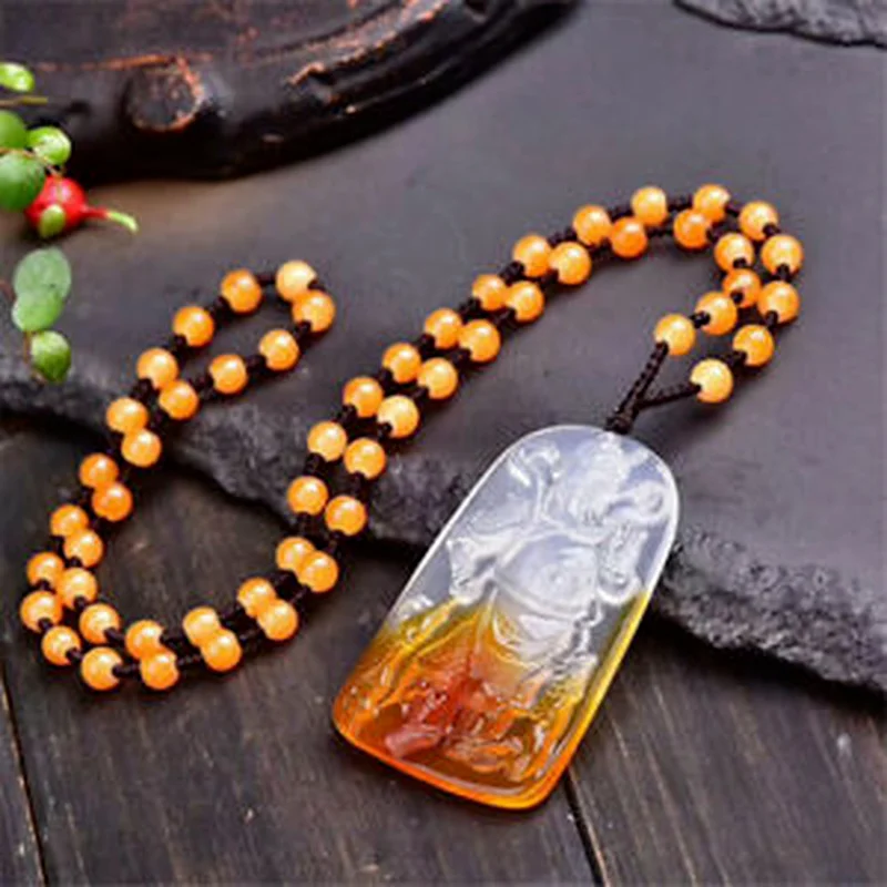 Beautiful China Natural White/Yellow Agate Chalcedony GuanYu Hand-Carved Pendant