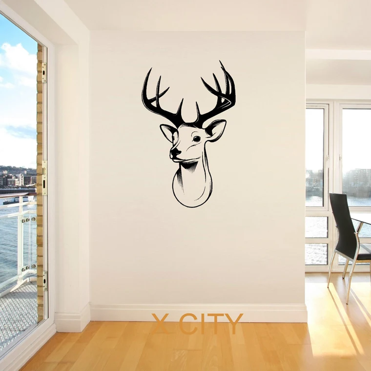 Deer Horn Elk Hunting North Tundra Animal Forest Hooves Wall Vinyl Sticker Tribal Wild Trophy Antlers Decal Nature