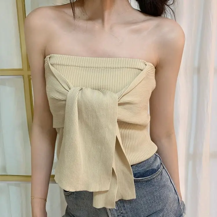 Women Corset Tops Sexy off-Neck Tube Top for Women Ice Silk Knitted Vest Tank Camis Crop Top For Women