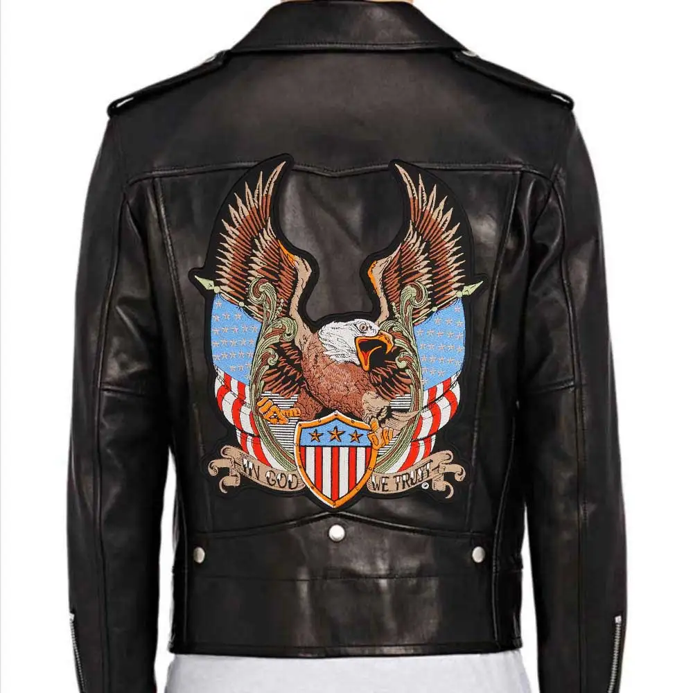 IN GOD WE TRUST Large Cloth Patch Motorcycle Locomotive Eagle Embroidery Sticker Badge Cloth Leather Jacket Decoration