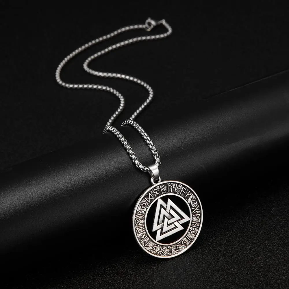 Teamer Vintage Männer Ethnische Viking Halskette Warrior Skandinavischen Amulett Valknut Odin der Symbol von Nordischen Runes Anhänger Halskette