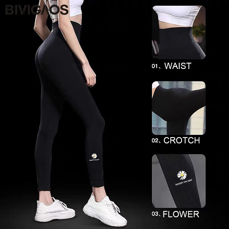 BIVIGAOS Body Shaper Flower Fat Burning Sleep Pants High Elastic Sport Fitness Leggings Women Black Shaping Push Up Leggings