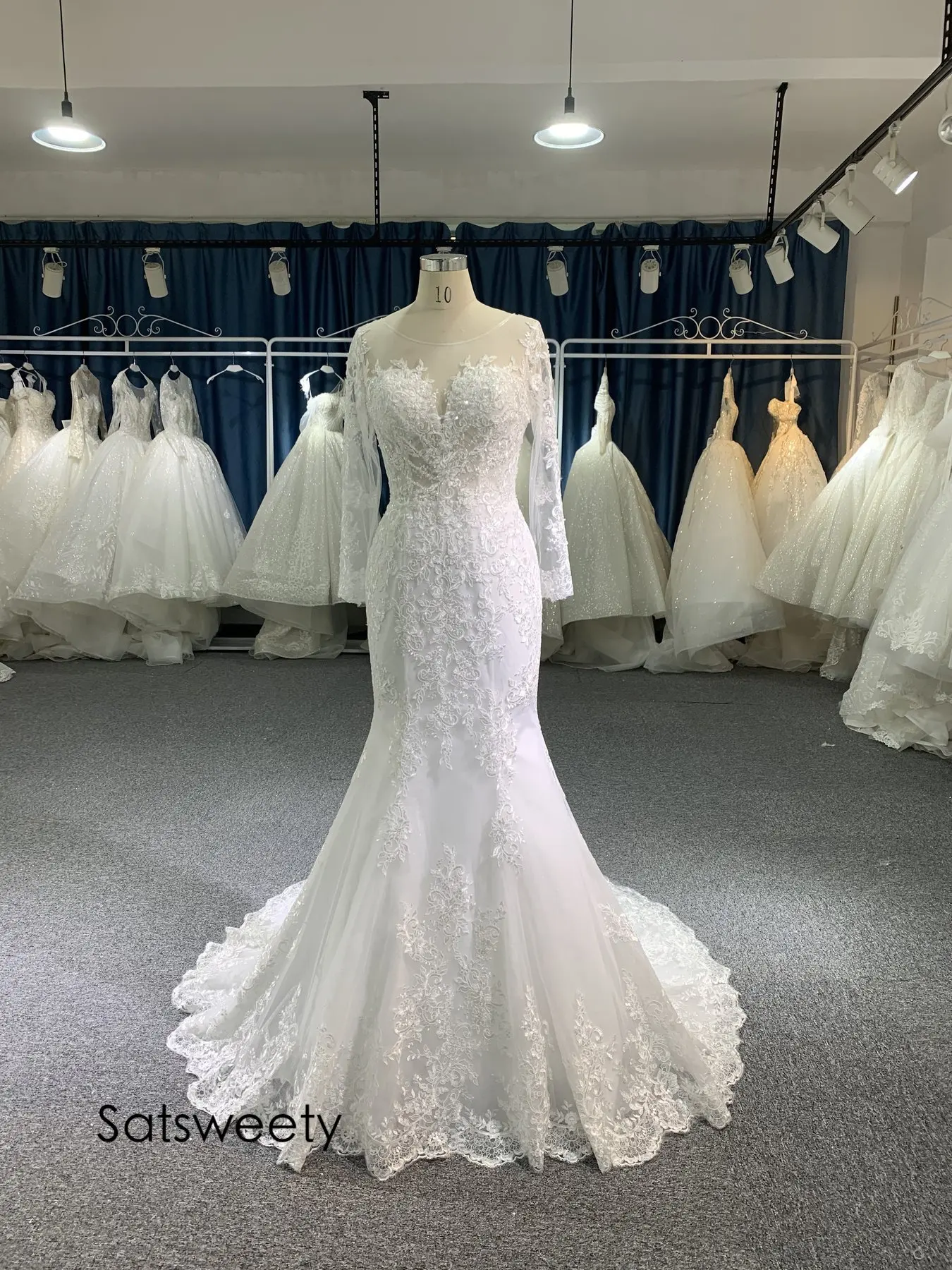 Foto reali abito da sposa a maniche lunghe 2021 abiti da sposa a sirena con perline abito da sposa personalizzato Vestido de Noivas