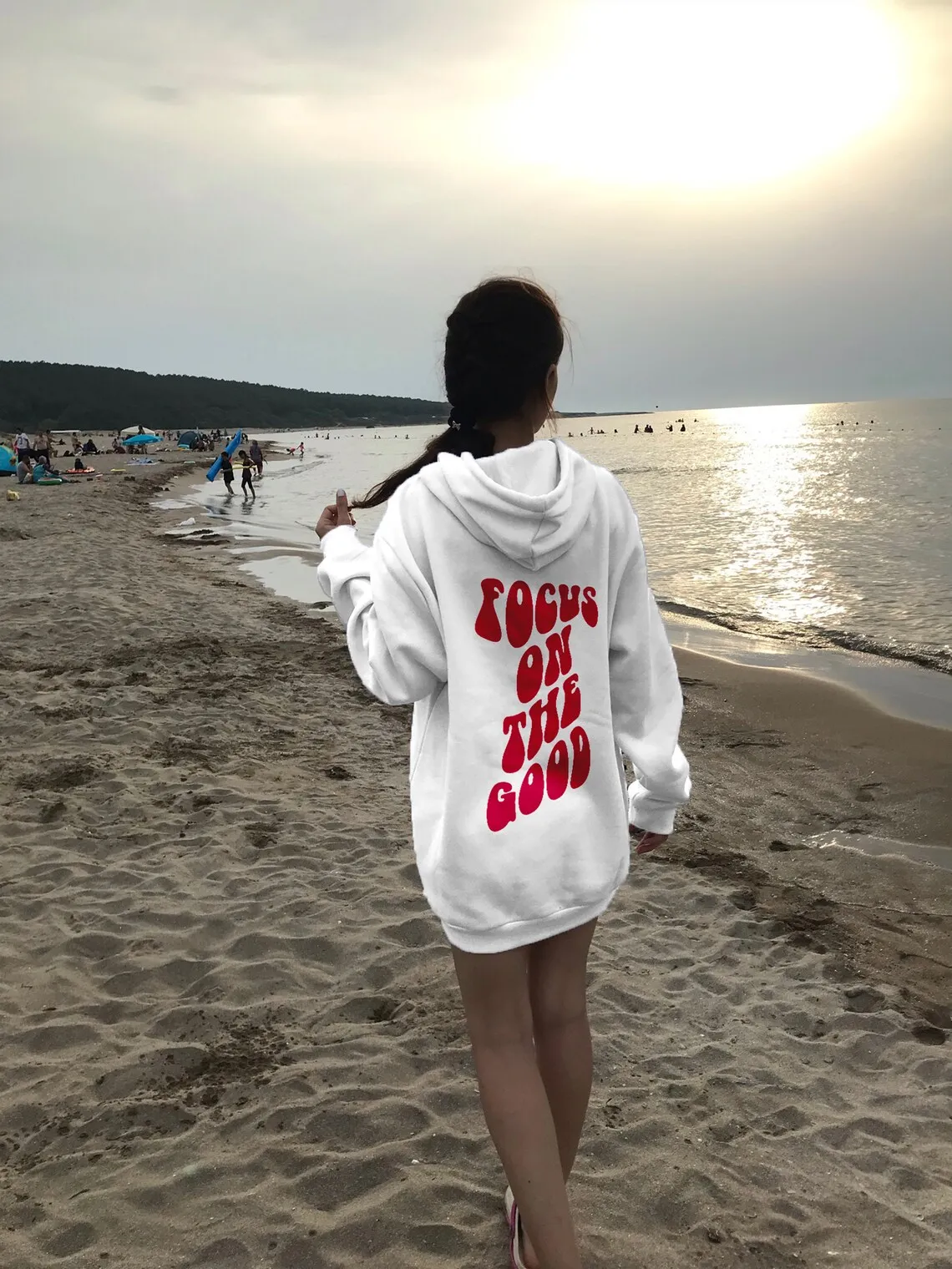 Sugarbaby Focus on the Good-Sudadera con capucha gráfica divertida, Sudadera con capucha estética de moda de manga larga, suéter de algodón para primavera, traje para mujer