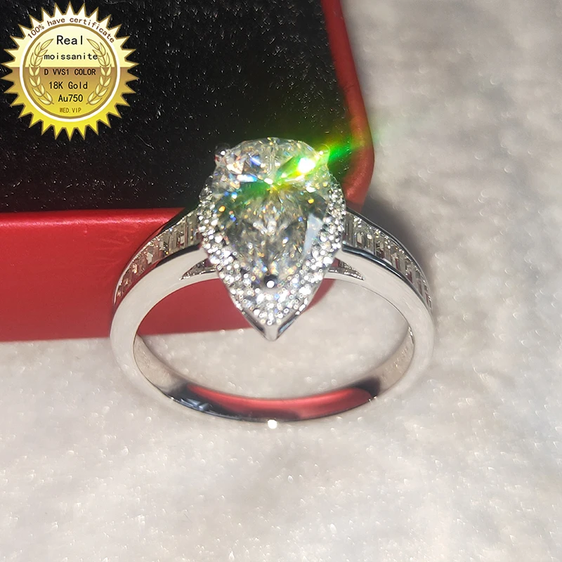 

100% 18k gold and moissanite DVVS color 3ct pear shape