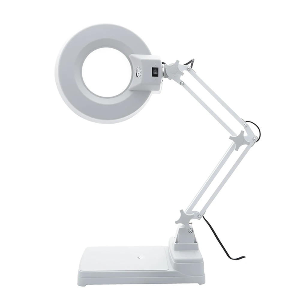LT-86C Adjustable Desktop Magnifying Glass Lamp Long Arm Light on/Off with LED Light Plastic Magnifying Glass 5X, 10X, 20X