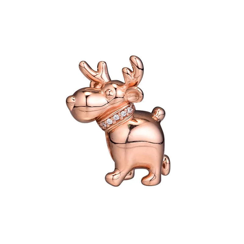 

Happy Reindeer Clear CZ Crystal Beads for Charms Bracelets Women Rose Golden Jewelry Christmas Charm Beads for Jewelry Making