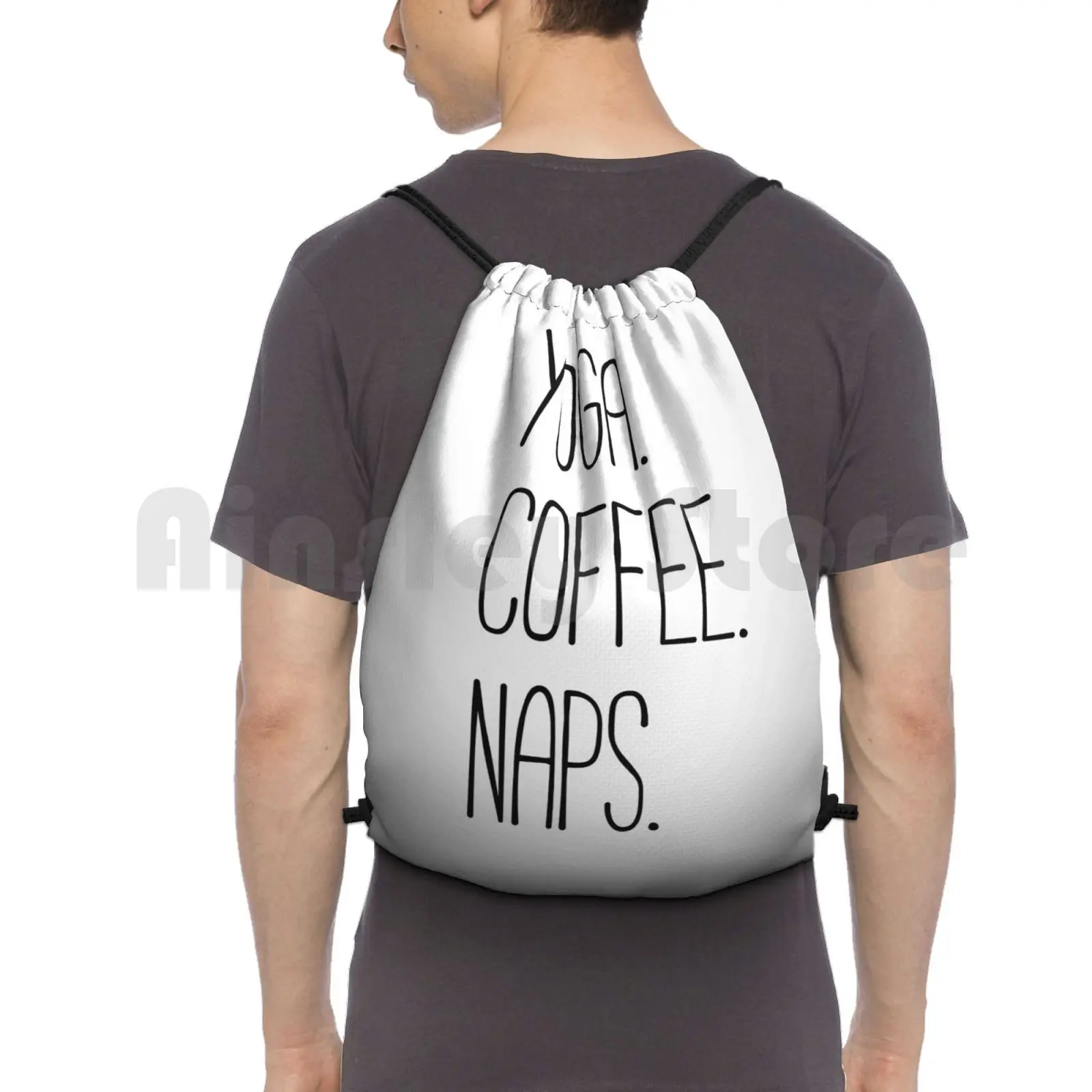 Yoga. Coffee. Naps Backpack Drawstring Bags Gym Bag Waterproof Yoga Coffee Naps Joke Humor Lifestyle Friends Laugh Funny