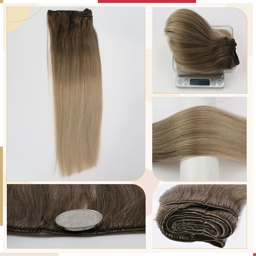 Moresoo Sew in Bundles Human Hair Blonde Natural Straight Remy Hair Brazilian Weft Weaving 100G Real Hair Extensions Human Hair