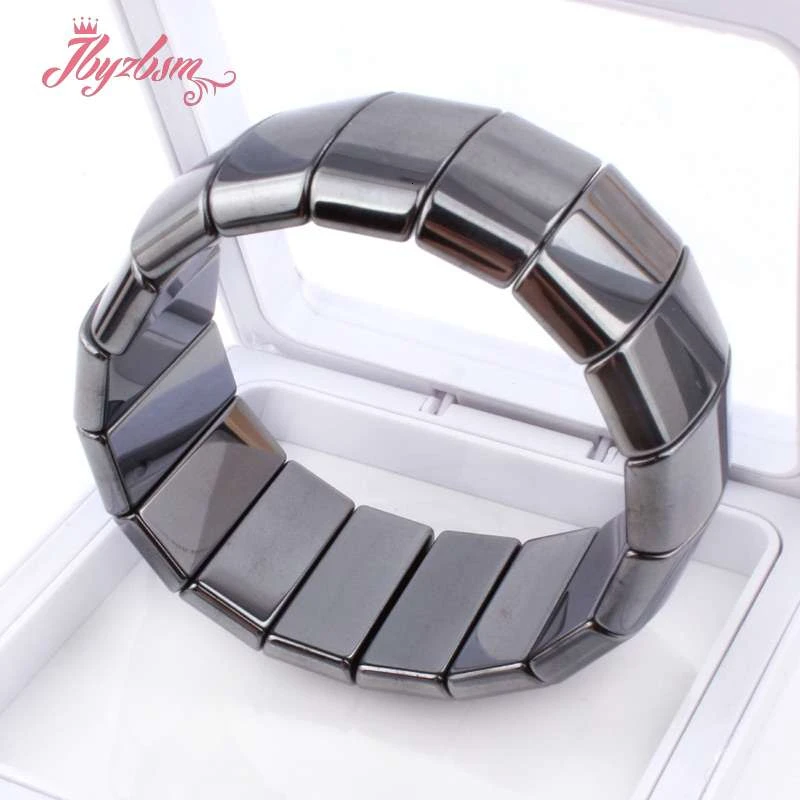 Natural Hematite Bracelet Stone Beads Jewerly Handmade Beaded Elastic Bangles Bracelets 7