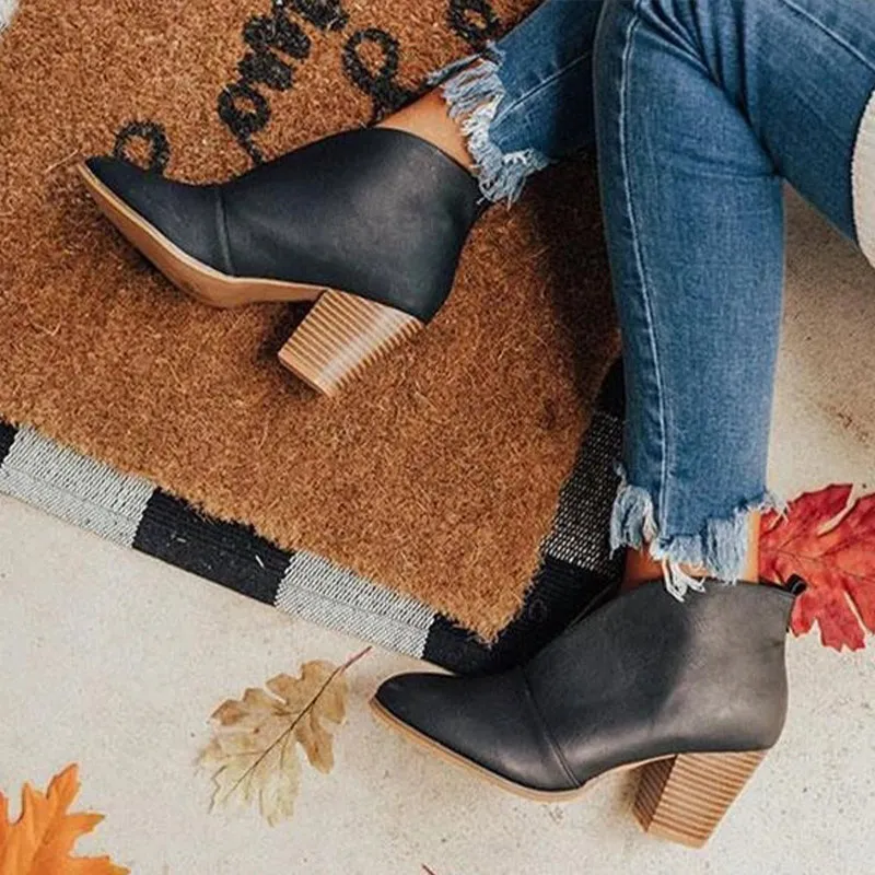 Women Short Boots Ladies Ankle Boots High Heels Fahsion Chelsea Boots Famele Shoes PU Botas Zapatos Mujer Nice New Winter