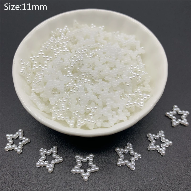 100pcs/Lot 11mm STARS Shape Beads Imitation Pearls Flatback For Art Scrapbooking Wedding Decoration Beads For Jewelry Making