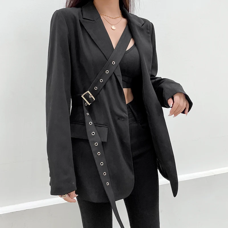 

High Quality Black Blazer Women's Jacket Suit Fashion NiceDesigner Single Breasted Summer Notched Button Ladies Female Blue Coat