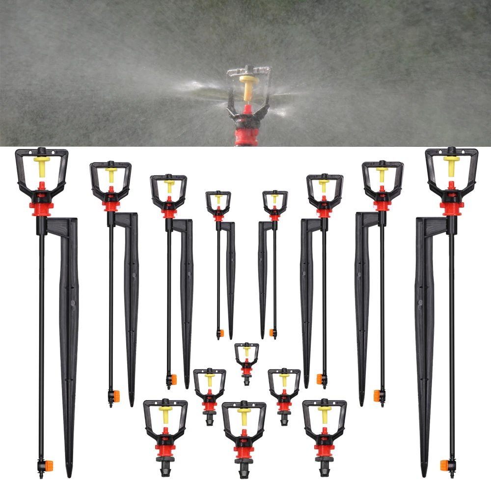 

Rotating 360 Degrees Sprayer Refraction Mist Nozzles with Stakes Connector Gardens lawn Irrigation for 1/4'' Hose Sprinklers