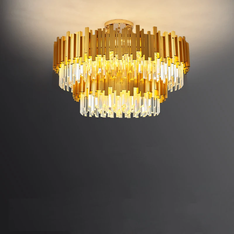 

2 Layer Luxury Crystal Gold Black LED Hanging Lamps Lustre Suspension Luminaire Lampen Pendant Lamp.Pendant light For Foyer