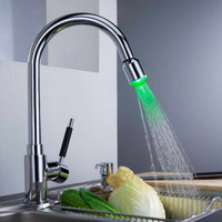 SKOWLL LED Kitchen Faucet Pull Out Kitchen Sink Faucet Swivel Spout Mixer Tap Water Power LED Lights