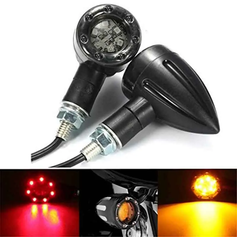 2PCS Universal Motorcycle LED Turn Signal Indicators Light Brake Rear Running Lamp Red Amber Motorcycle Accessories