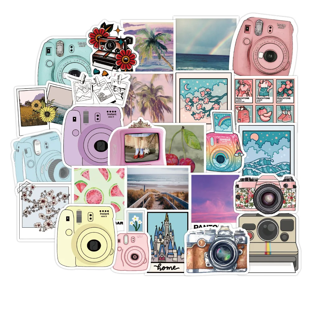 50PCS Small Fresh Camera Stickers Cartoon Delicious Dessert Diet Creative Sticker To DIY Refrigerator Laptop Luggage Fridge