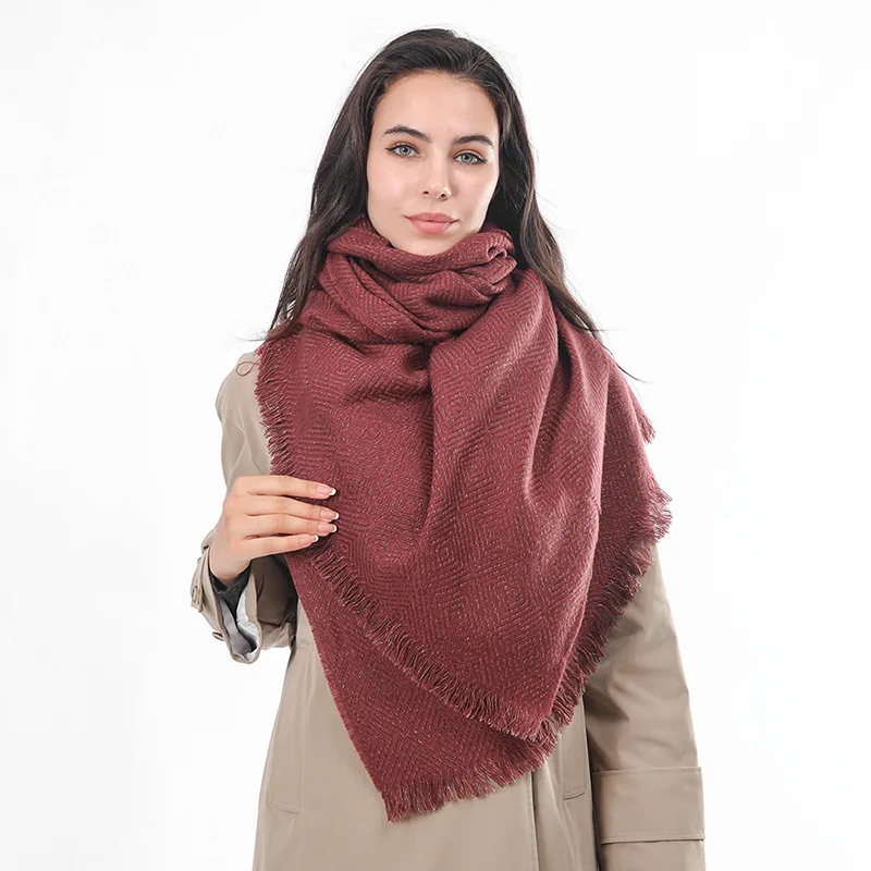 Pure Color Scarf Diamond New Autumn and Winter Woven Back-shaped Cashmere Scarf Women Shawl