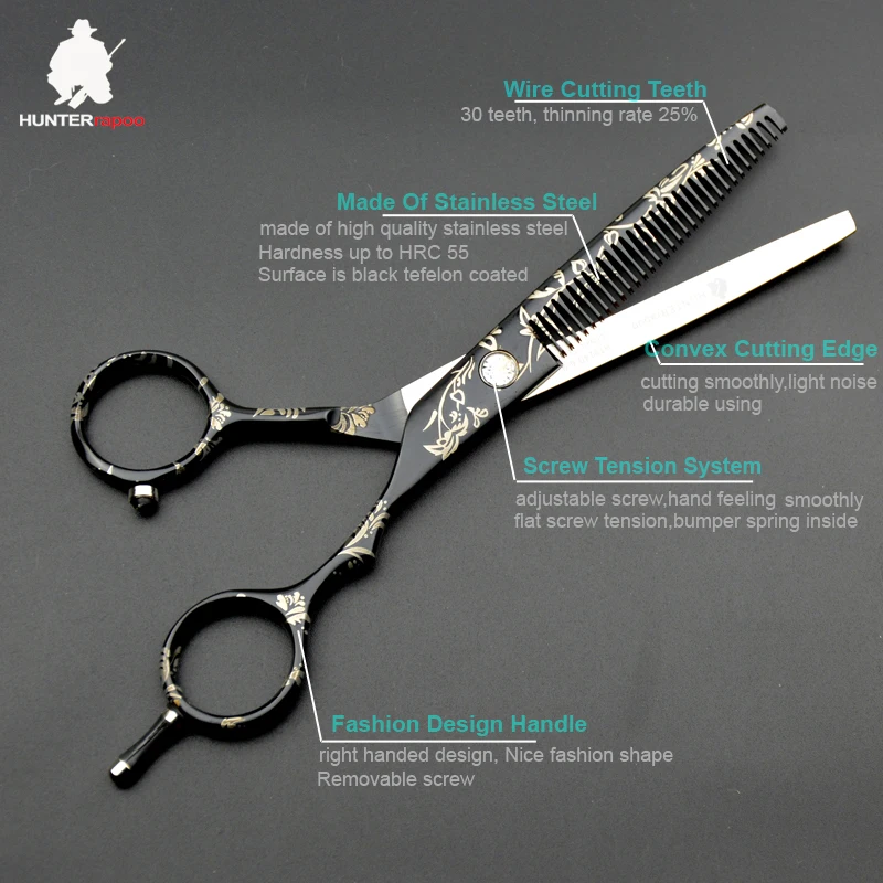 6 Inch 5.5 Inch Barber Scissors Set Beauty Hair Trimmer Clipper Shears Kit Stainless Steel Haircut Thinning Snips Cobalt Steel