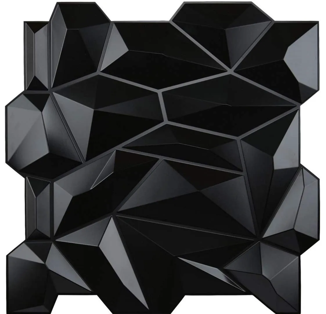 50x50cm PVC 3D Diamond Wall Panels Jagged Matching-Matt Black for Living Room Bedroom TV Background Ceiling Pack of 12 Tiles