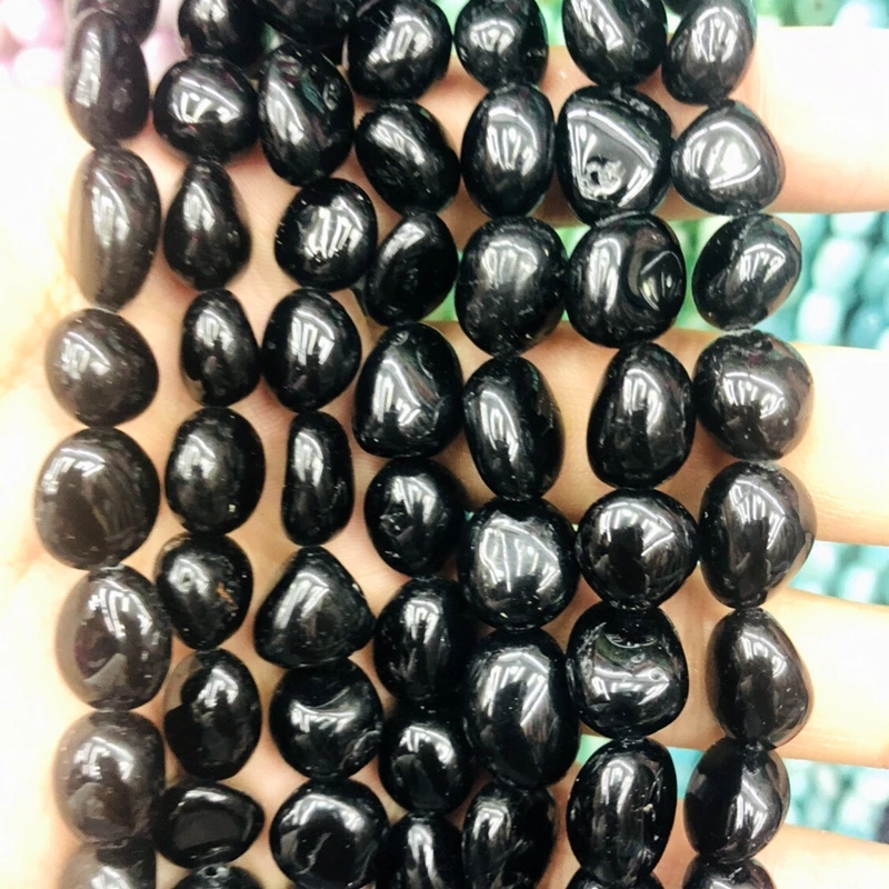 Wholesale 2strings Natural Black Tourmaline Nugget Tumbled Stone loose Beads,For jewelry DIY 15.5