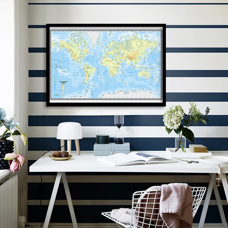 Canvas Spanish Map Unframe Topographic Map of the World Poster Small Size Classic Edition Poster Decoration Travel Gift 90x60cm