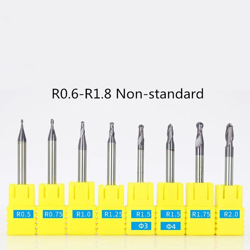 5 uds HRC55 2 flautas Φ4mm R0.6-1.8 * 50 fresa de punta de bola de carburo de tungsteno no estándar fresadora CNC