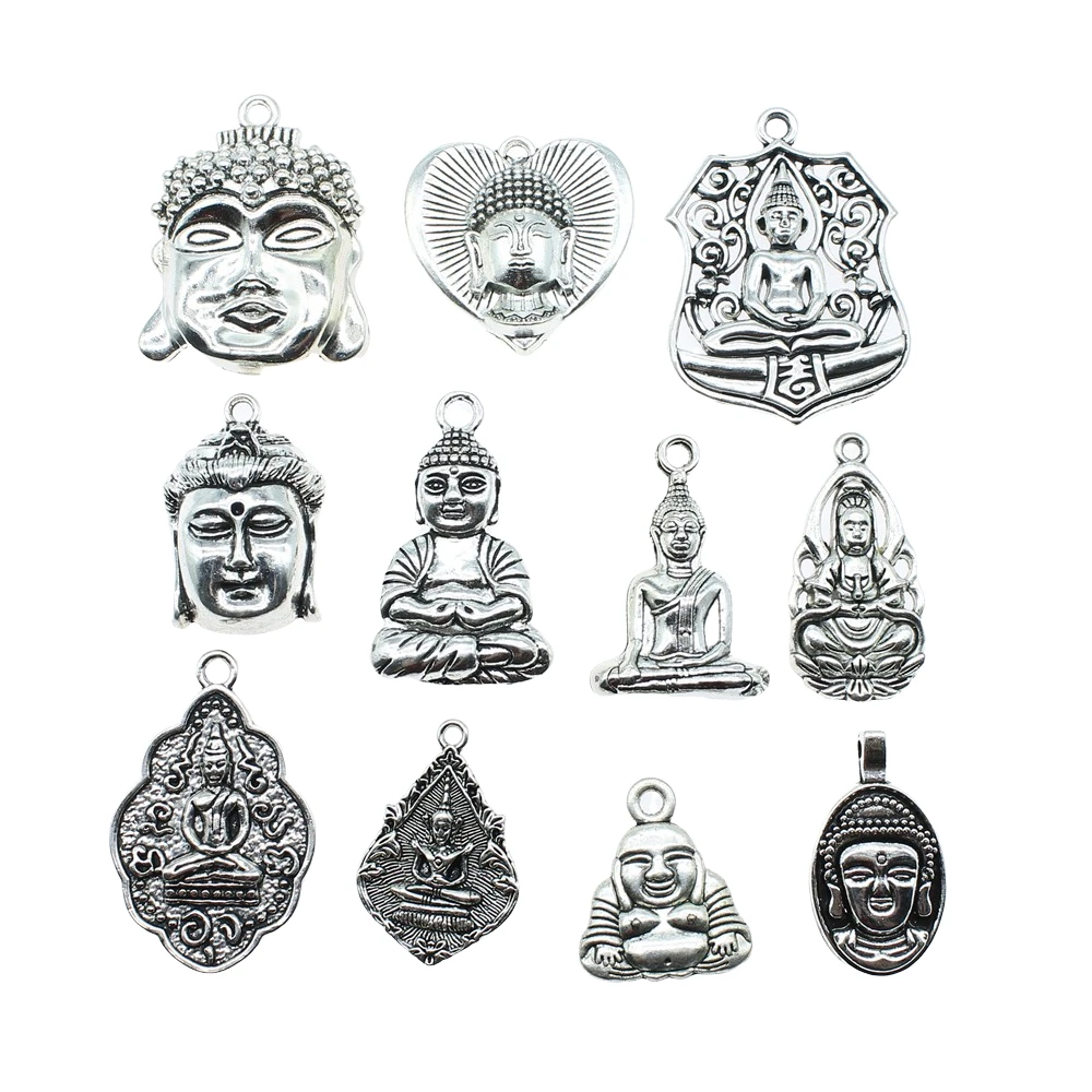 5pcs Charms Buddha Statue Antique Silver Color Buddha Charms Pendant Jewelry Buddhism Charms For Jewelry Making