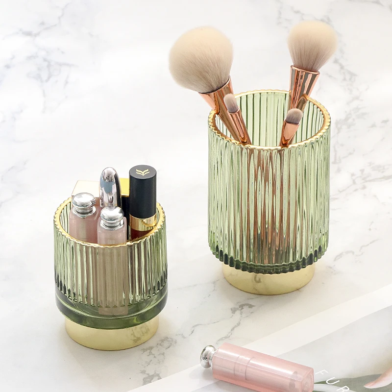 

Light luxury Phnom Penh emerald green makeup brush glass tube desktop comb lipstick eyebrow pencil storage tube Nordic ins style