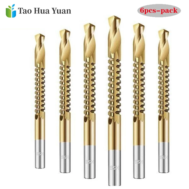 6pcs Cobalt Drill Bit Set Spiral Screw Metric Composite Tap Drill Bit Tap Twist Drill Bit Set Multi-functional Metal Special AA