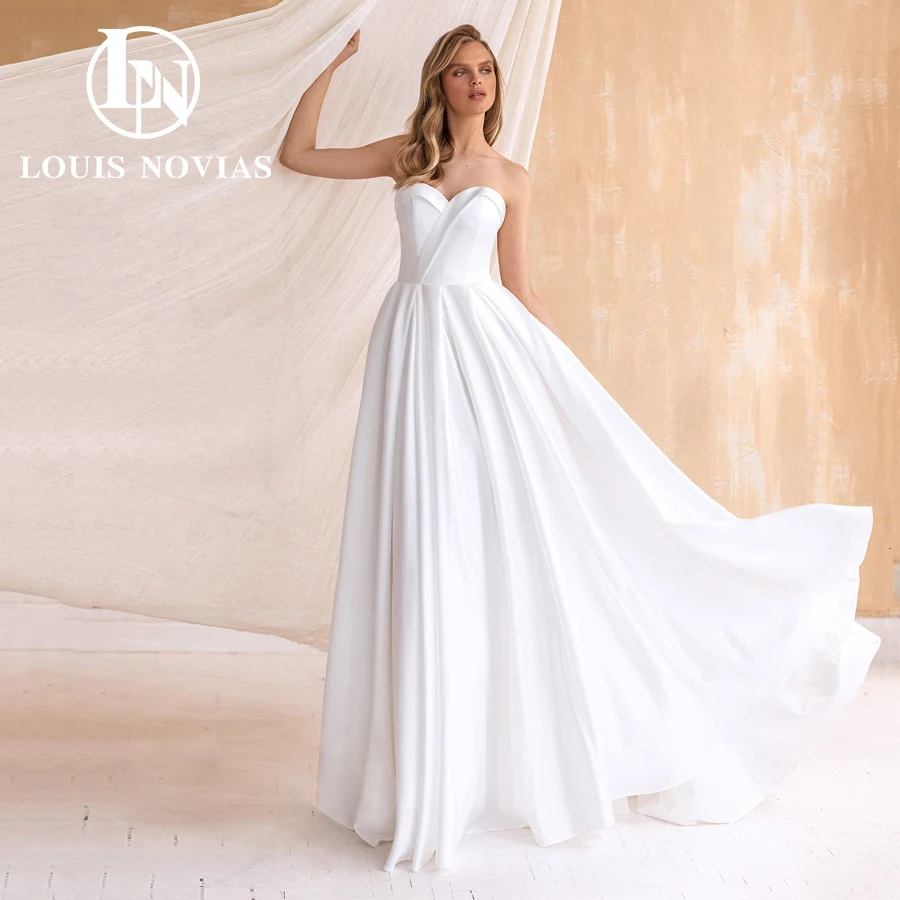 LOUIS NOVIAS Satin A-Line Wedding Dress Sexy Elegant Simple Ruched Backless Bridal Gown Sweetheart Sleeveless Vestito Da Sposa