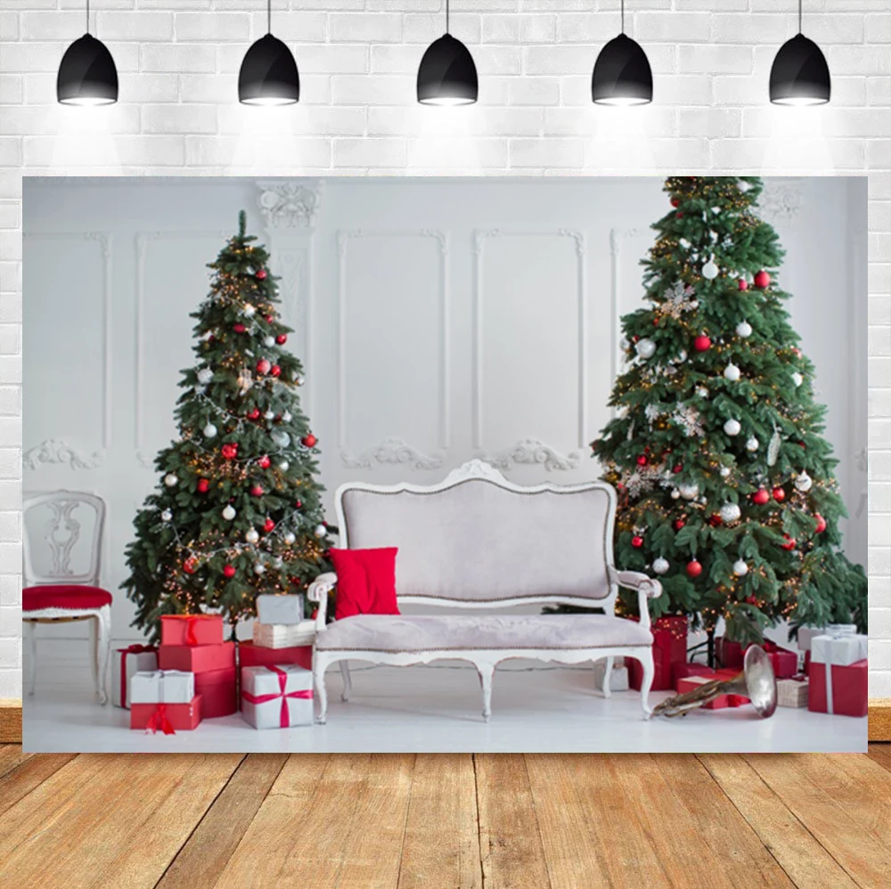 Laeacco Vintage Tường Nội Thất Cây Giáng Sinh Quà Tặng Sinh Nhật Cho Bé Đảng Phông Nền Chụp Ảnh Ảnh Nền Cho Studio Ảnh