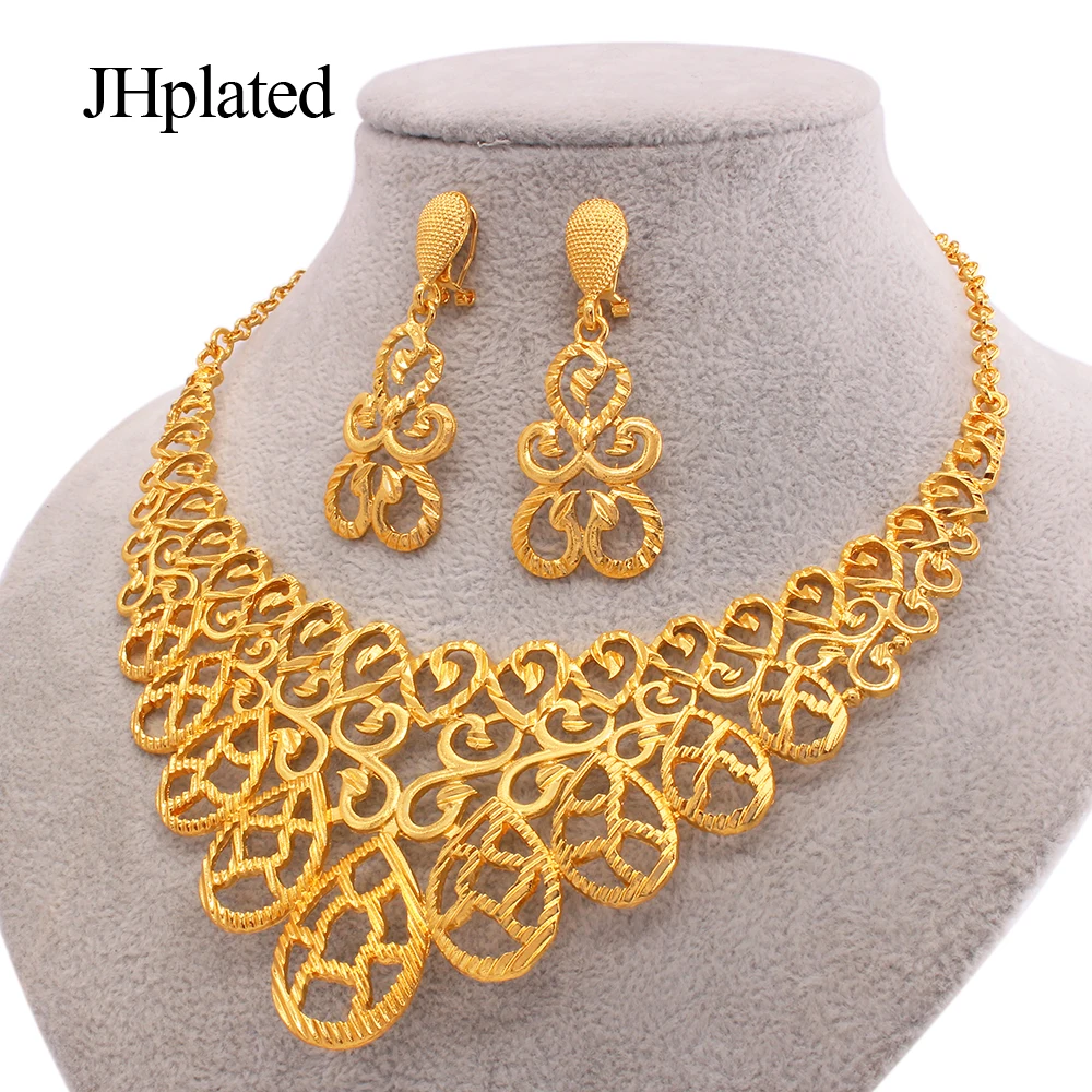 Conjunto de joyas de lujo para mujer, set de joyería de lujo, bañado en oro, adorno, collar nupcial, pendientes, regalos para esposa