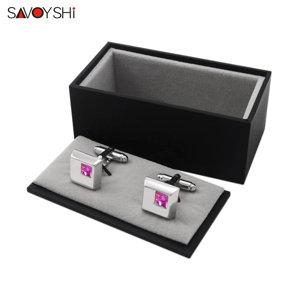 SAVOYSHI Black Box New Small Leatherette Paper Materials Package 45*85*38mm Cufflinks Gift Box 1 PCS Free Engraving Words LOGO