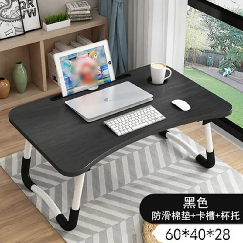 Folding Lazy Small Family Bedroom Dormitory Study Table Bed Desk Laptop Portable Storage Table Tea Cup Card Slot Furniture