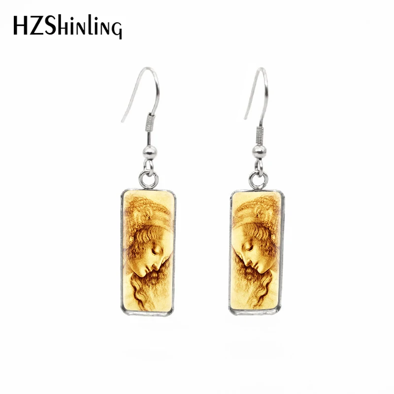 2019 New Vintage Famous Oil Painting Mona Lisa Rectangular Earrings Leonardo Da Vinci Arts Fish Hook Earring Glass Jewelry