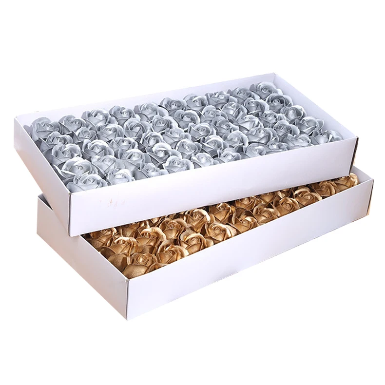24/50Pcs Gold Silver Artificial Rose Flower Heads Soap Fake Roses DIY Craft Bouquet Wedding Valentine Home Party Decoracion