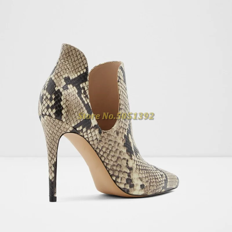 2025 Snake Skin Ankle Boots Cut Out Sexy Pointed Toe Stiletto High Heel Slip On Short Booties Dress Women Shoes Boots