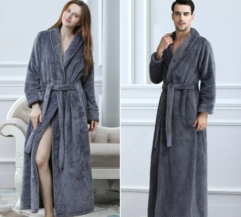 Autumn and Winter New Bathrobes Ladies Couples Coral Fleece Long Thick Bathrobes Flannel Nightgown Men X L XL on Sale