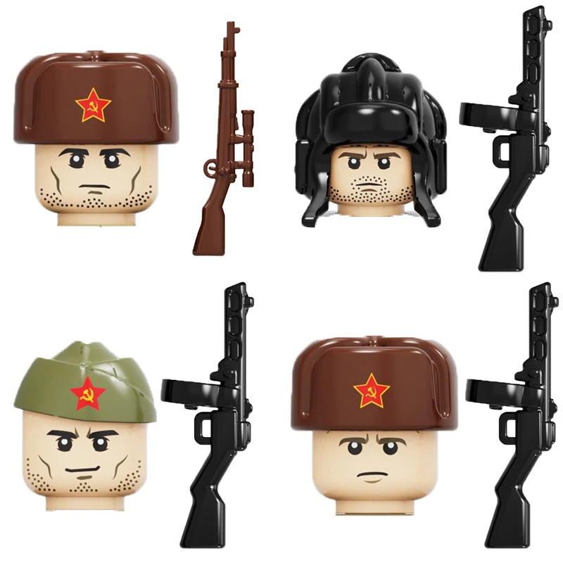 WW2 Military Soviet Union Building Blocks Soldier Figures Gifts Accessories Weapons Guns Mini Bricks Toys Poposa DP28 Mosinagan