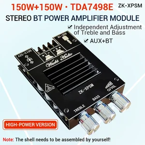 ZK-XPSM 150W*2 TDA7498E Réglage stéréo des aigus des basses Bluetooth Audio amplificateur de puissance module module dissipateur thermique double canal 10 meilleures ventes TDA7498 - No 7