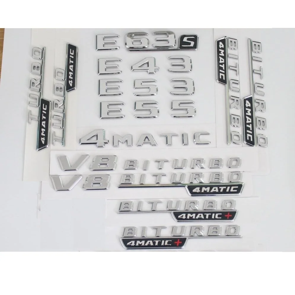 

Chrome Letters W213 C238 E43 E55 E53 E63 Symbols V8 BITURBO 4MATIC Sticker for Mercedes Benz AMG W212 W213Trunk Fender Emblems